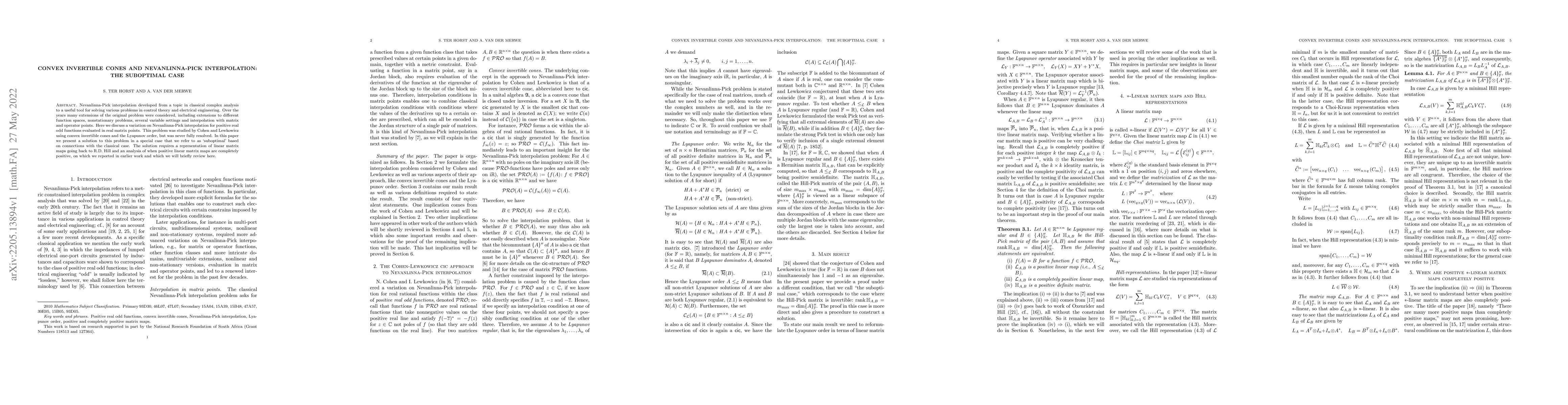 Thumbnail for Convex invertible cones and Nevanlinna-Pick interpolation: The
  suboptimal case