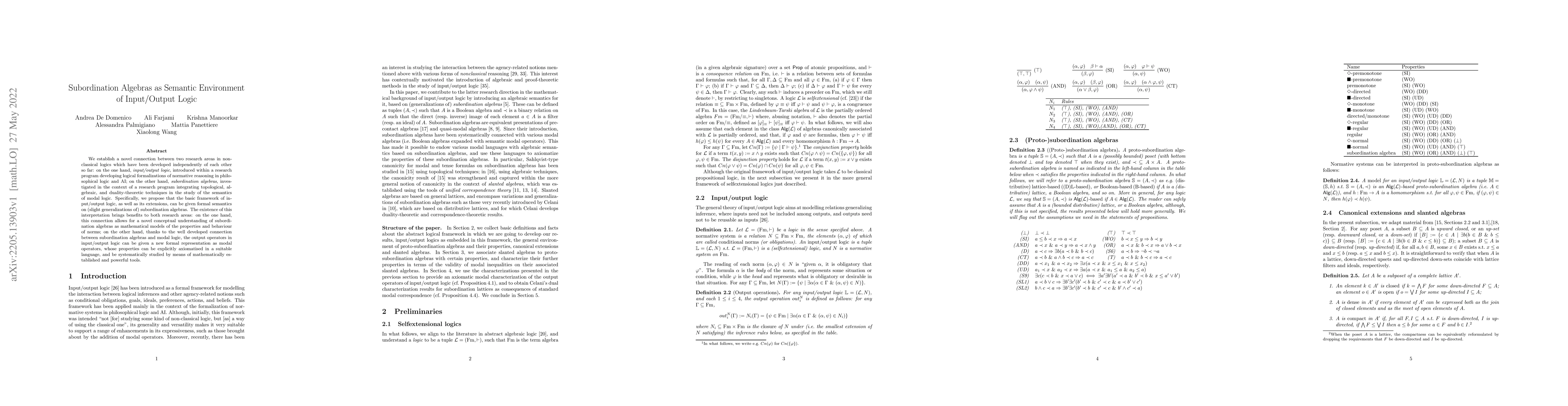 Thumbnail for Subordination Algebras as Semantic Environment of Input/Output Logic