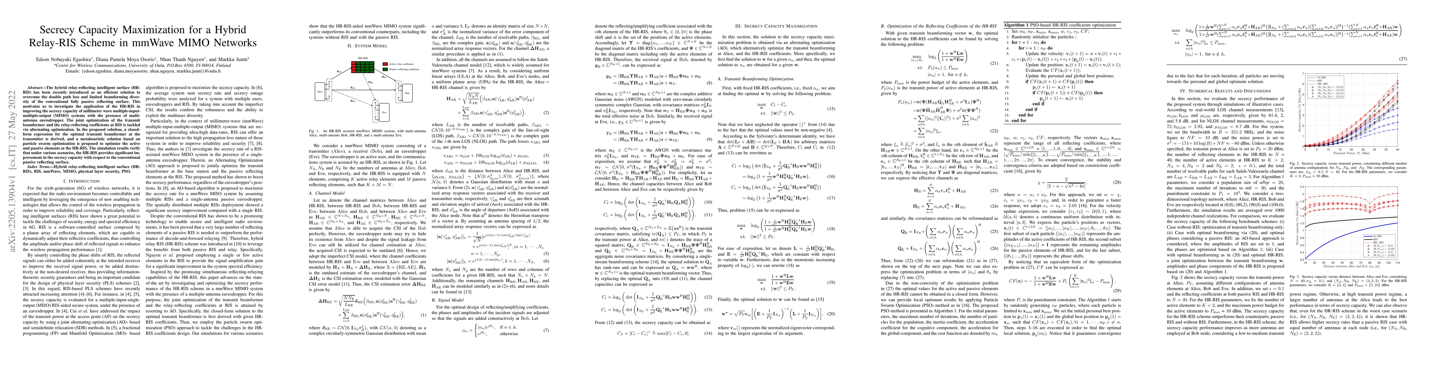 Thumbnail for Secrecy Capacity Maximization for a Hybrid Relay-RIS Scheme in mmWave
  MIMO Networks