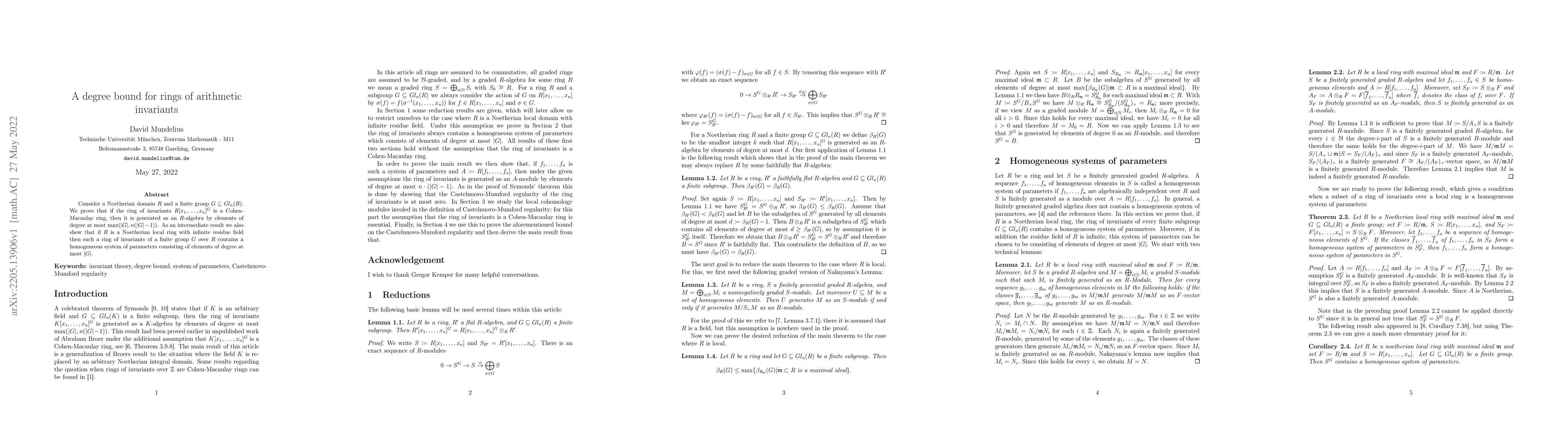Thumbnail for A degree bound for rings of arithmetic invariants