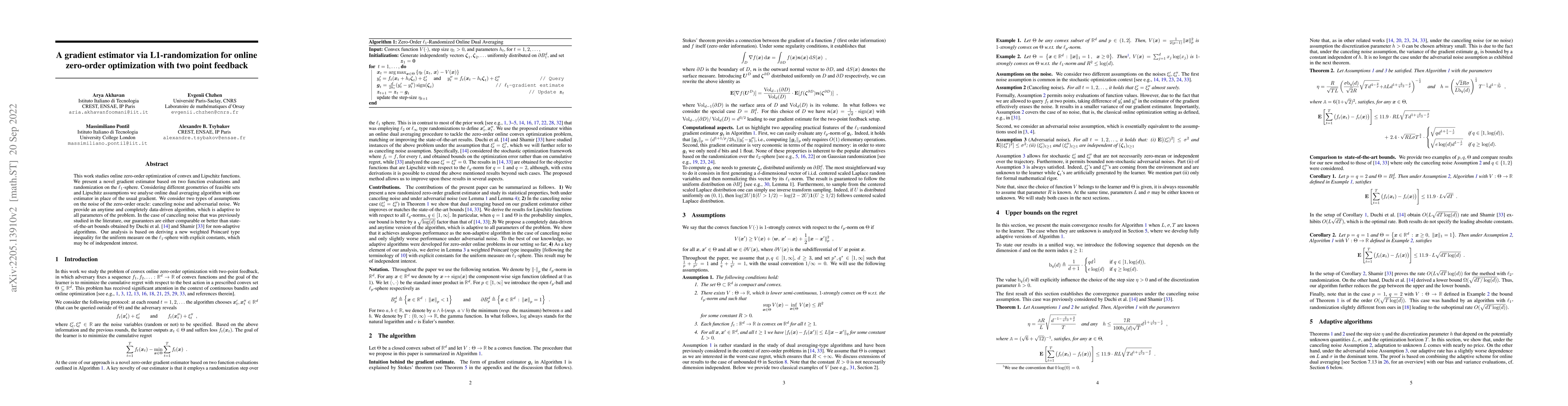 Thumbnail for A gradient estimator via L1-randomization for online zero-order
  optimization with two point feedback