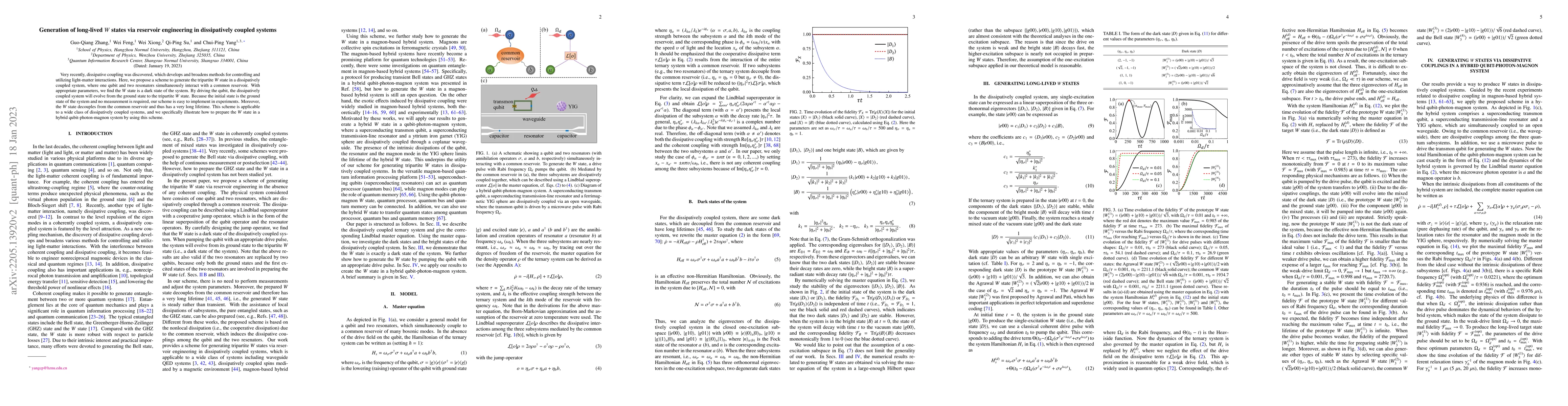 Thumbnail for Generation of long-lived $W$ states via reservoir engineering in
  dissipatively coupled systems