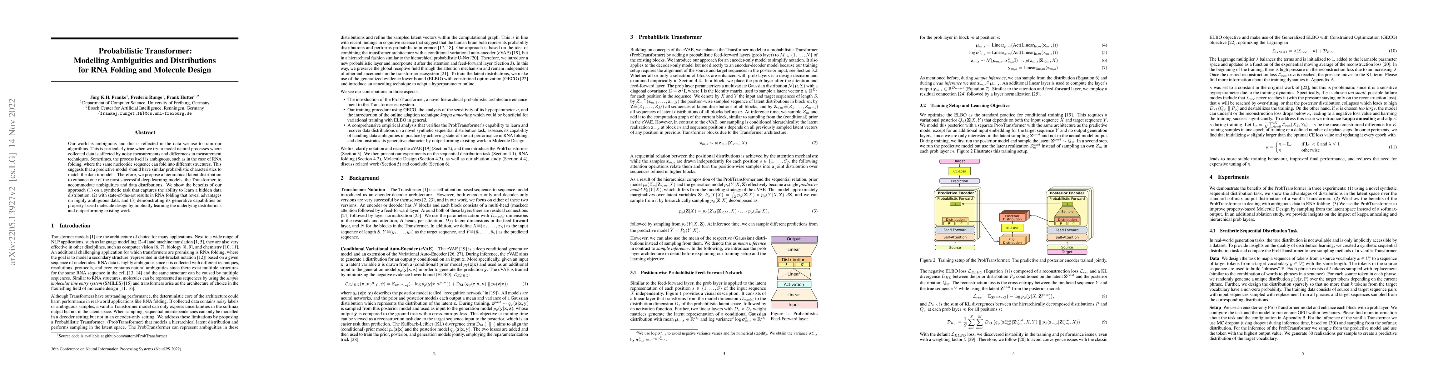 Thumbnail for Probabilistic Transformer: Modelling Ambiguities and Distributions for
  RNA Folding and Molecule Design