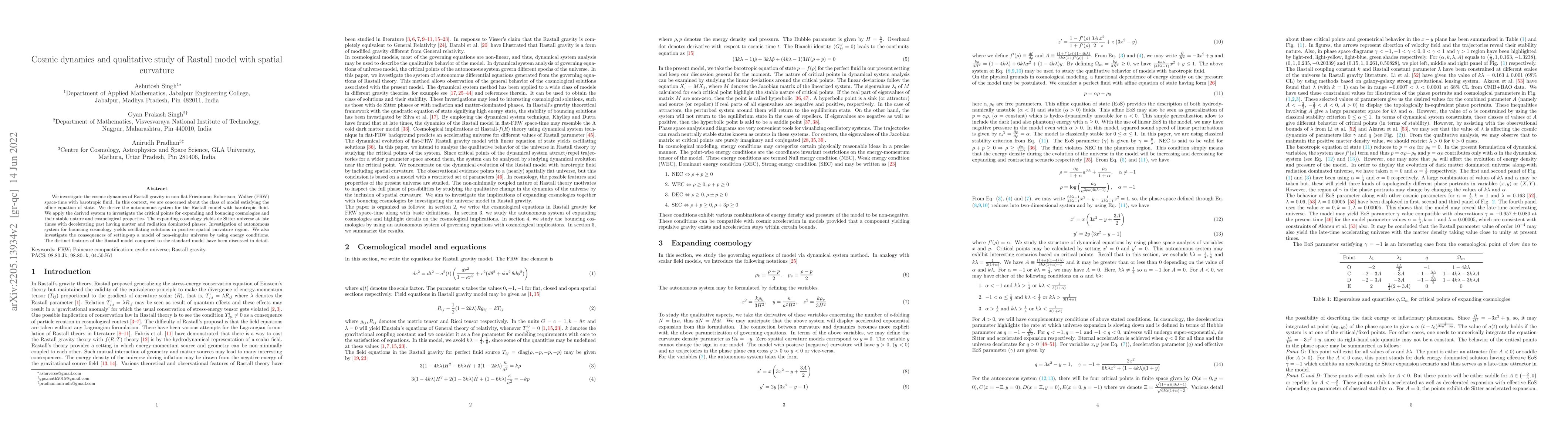 Thumbnail for Cosmic dynamics and qualitative study of Rastall model with spatial
  curvature