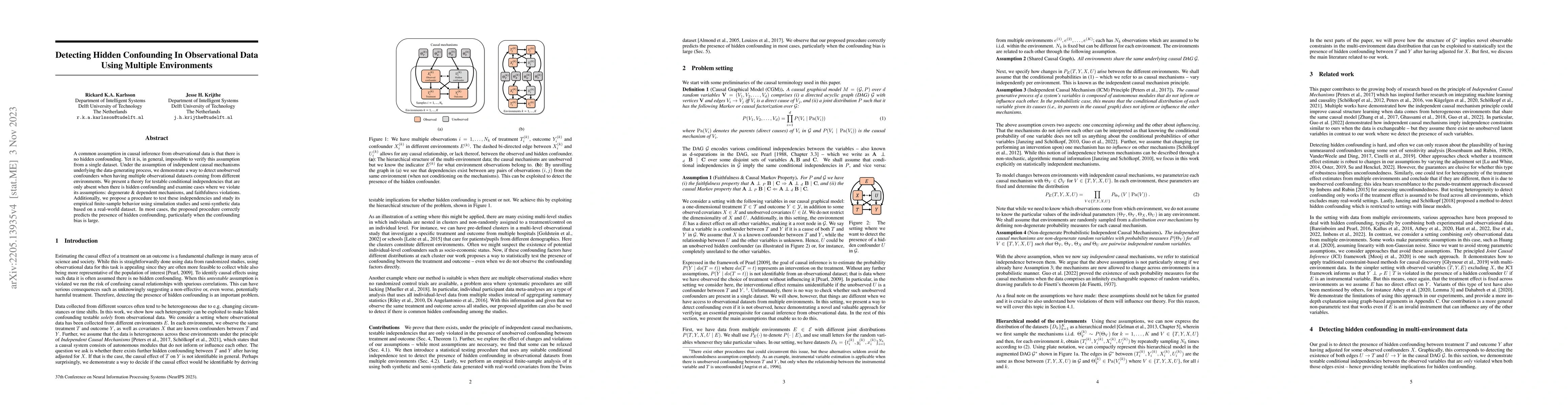 Thumbnail for Detecting hidden confounding in observational data using multiple
  environments