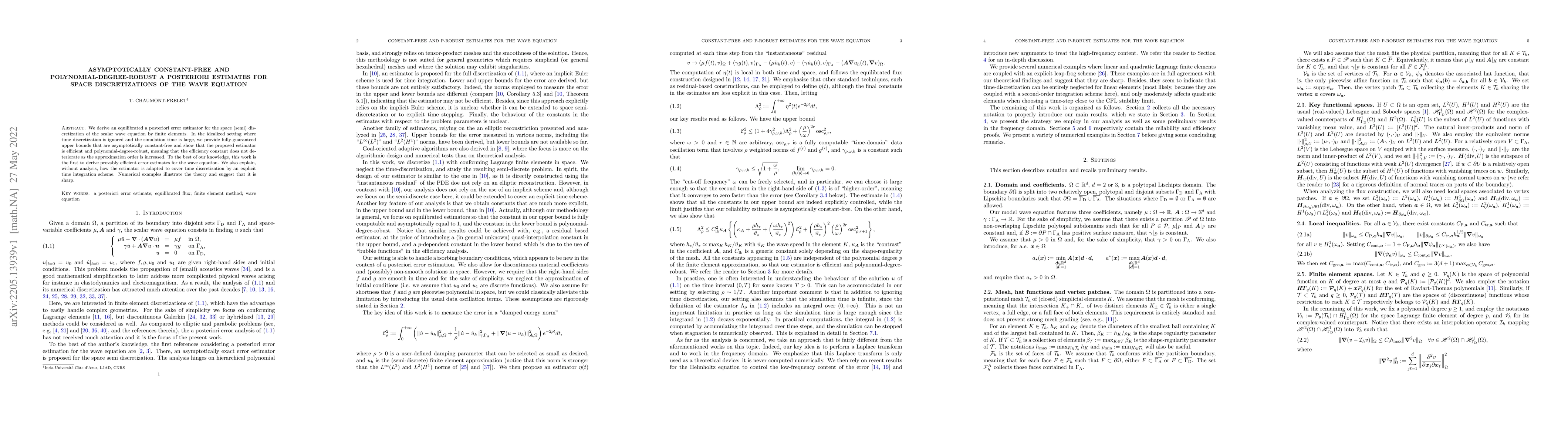 Thumbnail for Asymptotically constant-free and polynomial-degree-robust a posteriori
  estimates for space discretizations of the wave equation