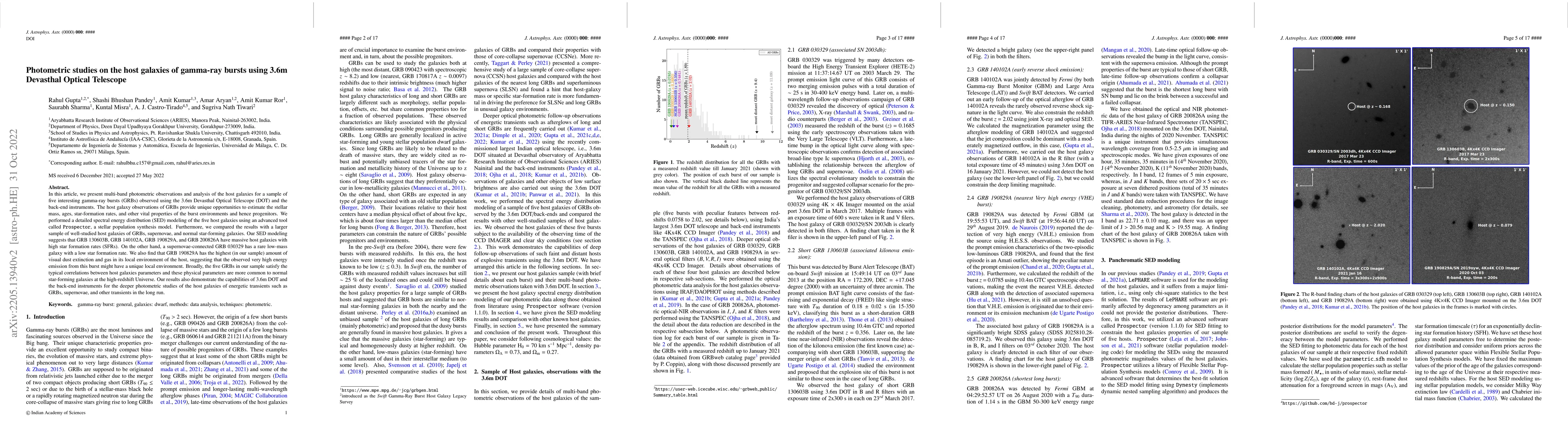 Thumbnail for Photometric studies on the host galaxies of gamma-ray bursts using 3.6m
  Devasthal Optical Telescope