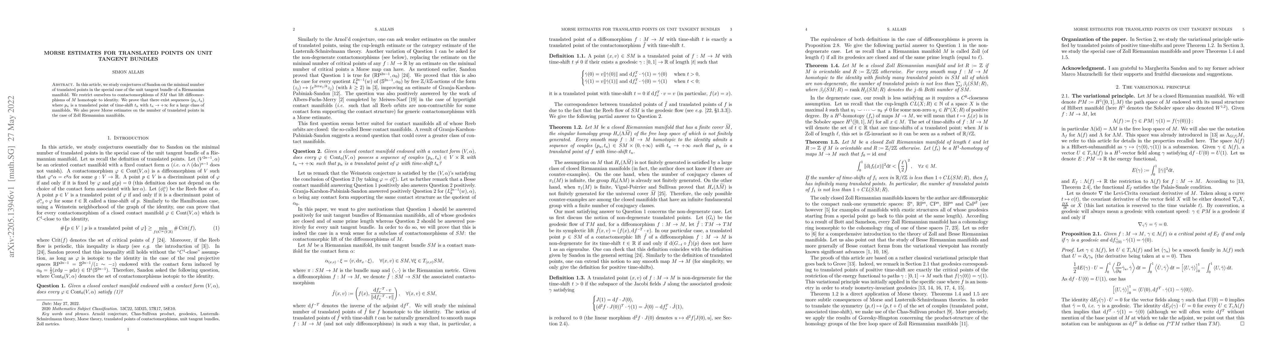 Thumbnail for Morse estimates for translated points on unit tangent bundles