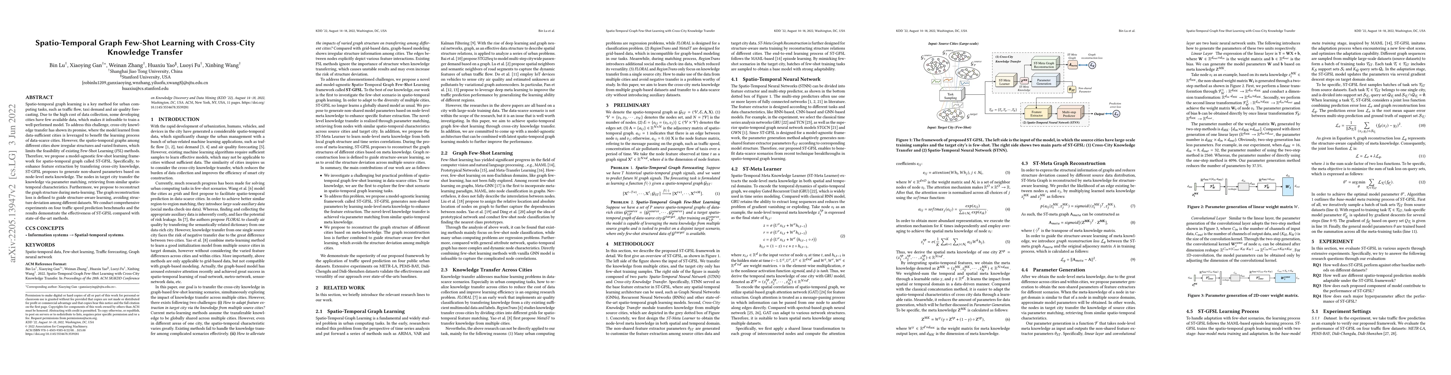 Thumbnail for Spatio-Temporal Graph Few-Shot Learning with Cross-City Knowledge
  Transfer