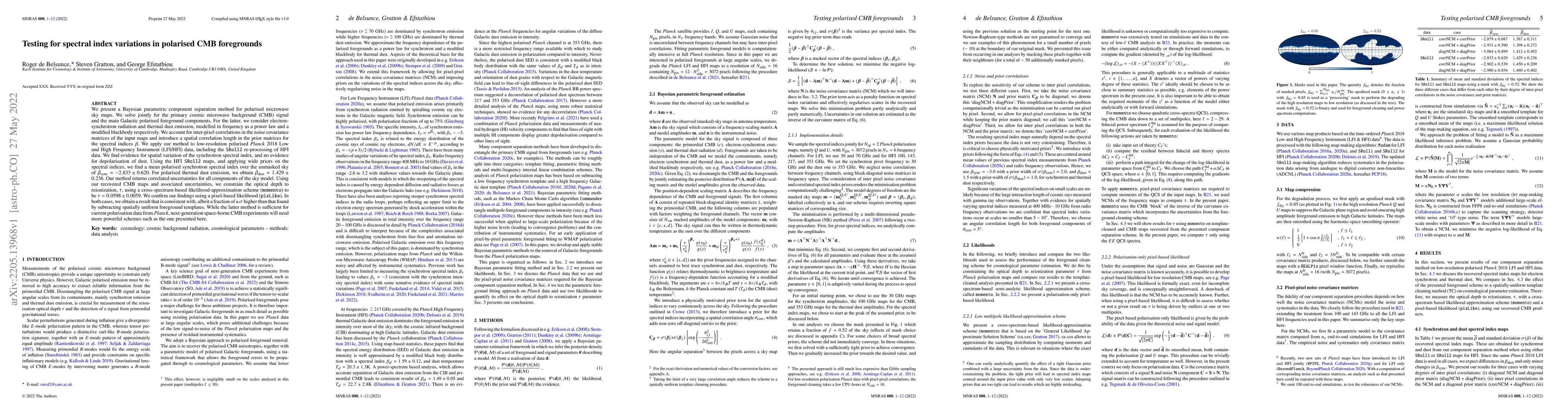 Thumbnail for Testing for spectral index variations in polarised CMB foregrounds