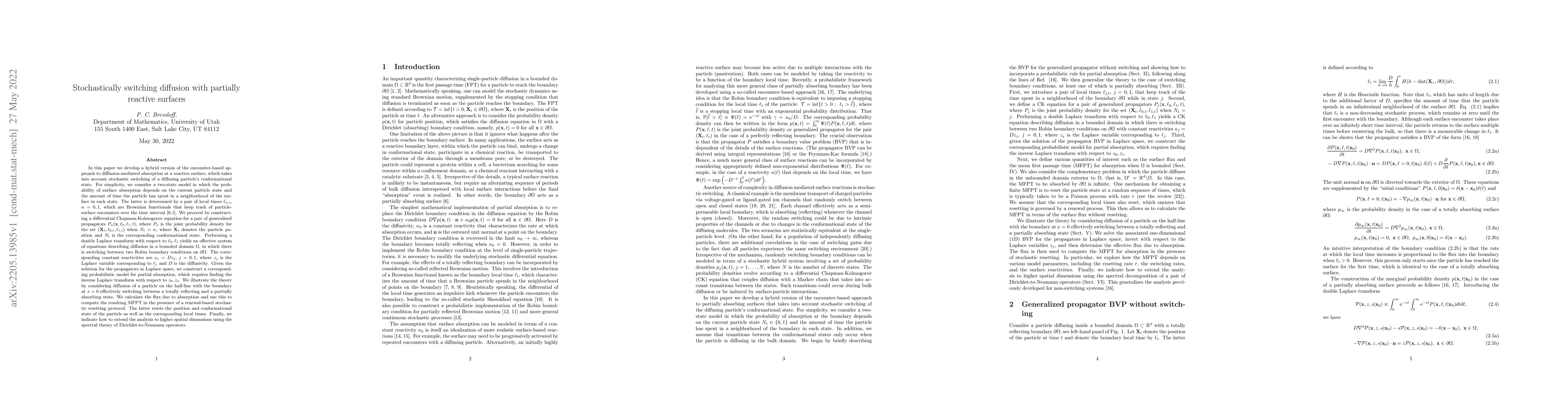 Thumbnail for Stochastically switching diffusion with partially reactive surfaces
