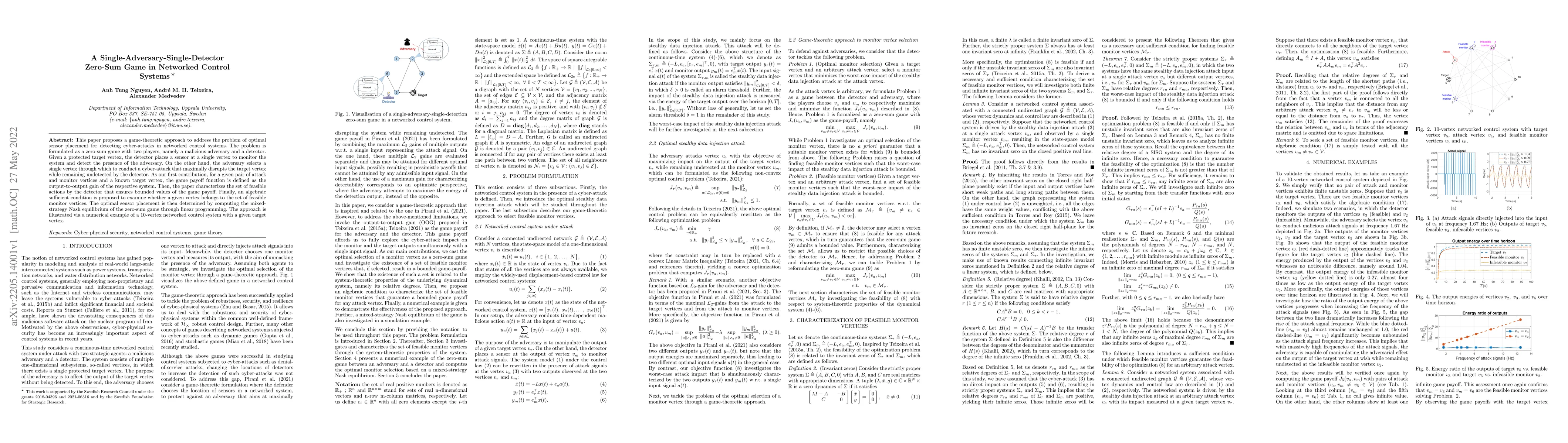 Thumbnail for A Single-Adversary-Single-Detector Zero-Sum Game in Networked Control
  Systems