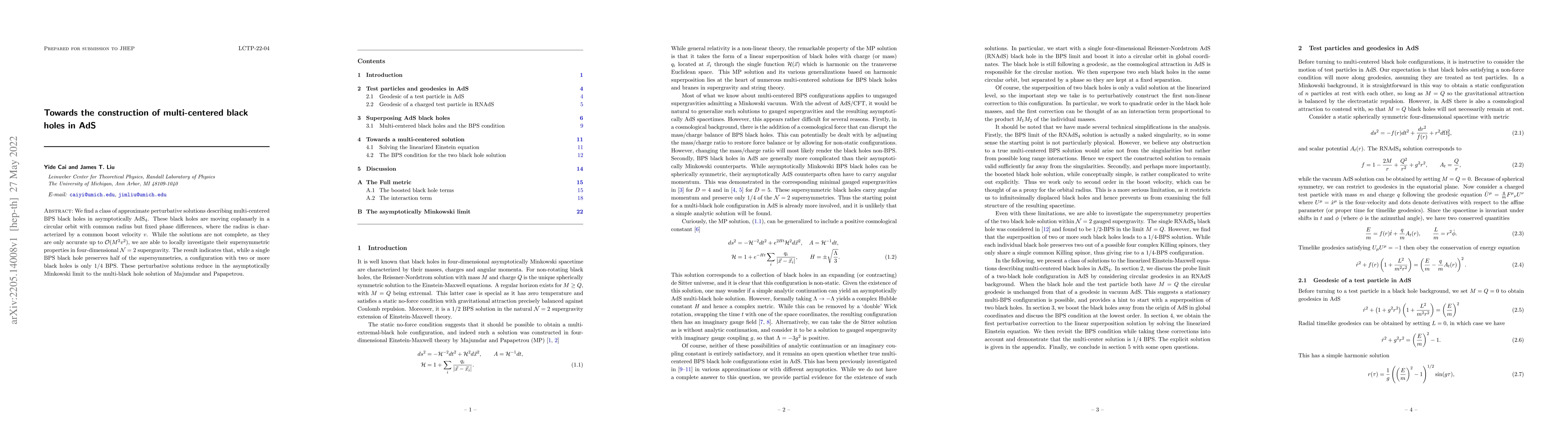 Thumbnail for Towards the construction of multi-centered black holes in AdS