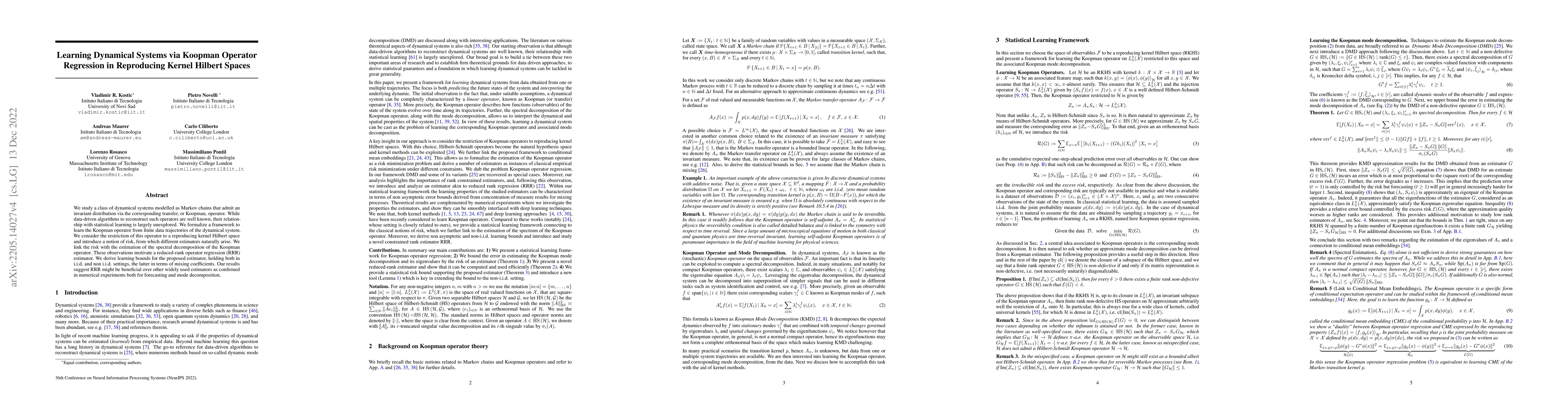 Thumbnail for Learning Dynamical Systems via Koopman Operator Regression in
  Reproducing Kernel Hilbert Spaces