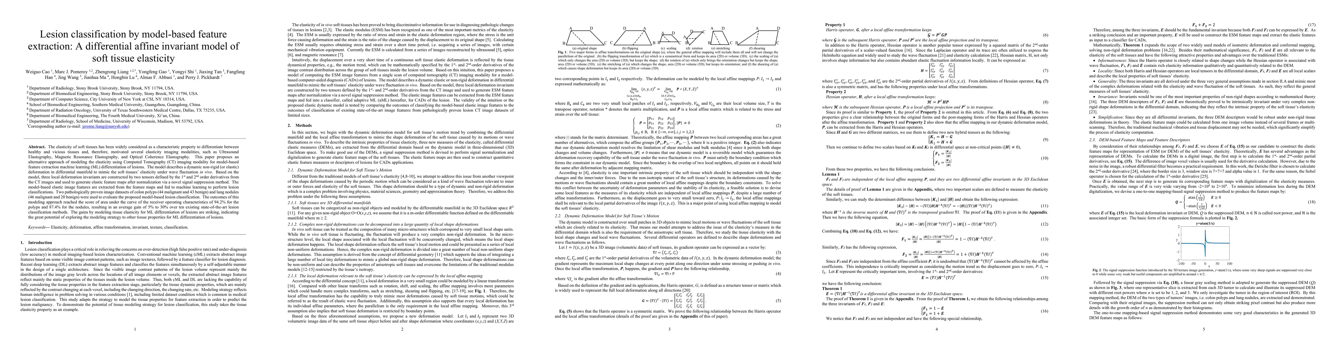 Thumbnail for Lesion classification by model-based feature extraction: A differential
  affine invariant model of soft tissue elasticity