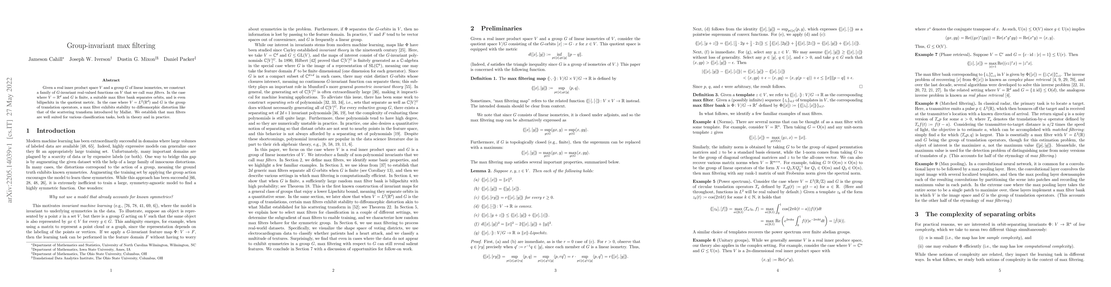 Thumbnail for Group-invariant max filtering