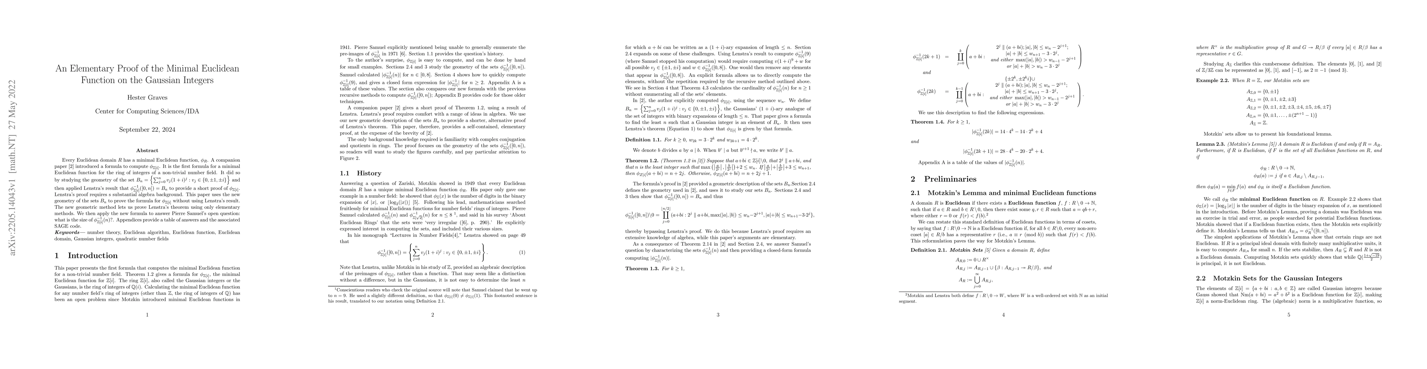 Thumbnail for An Elementary Proof of the Minimal Euclidean Function on the Gaussian
  Integers