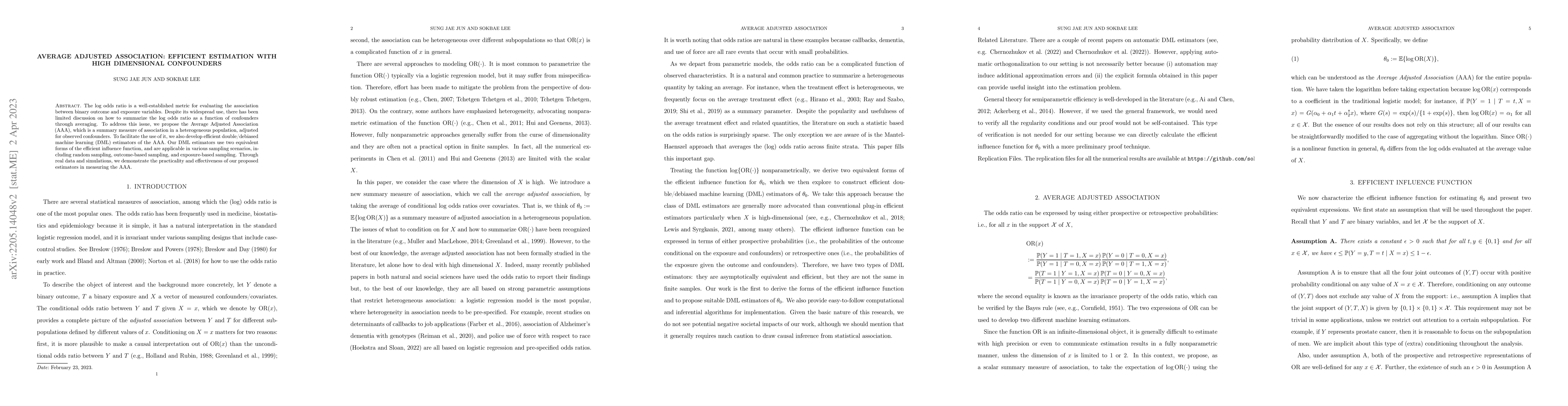 Thumbnail for Average Adjusted Association: Efficient Estimation with High Dimensional
  Confounders