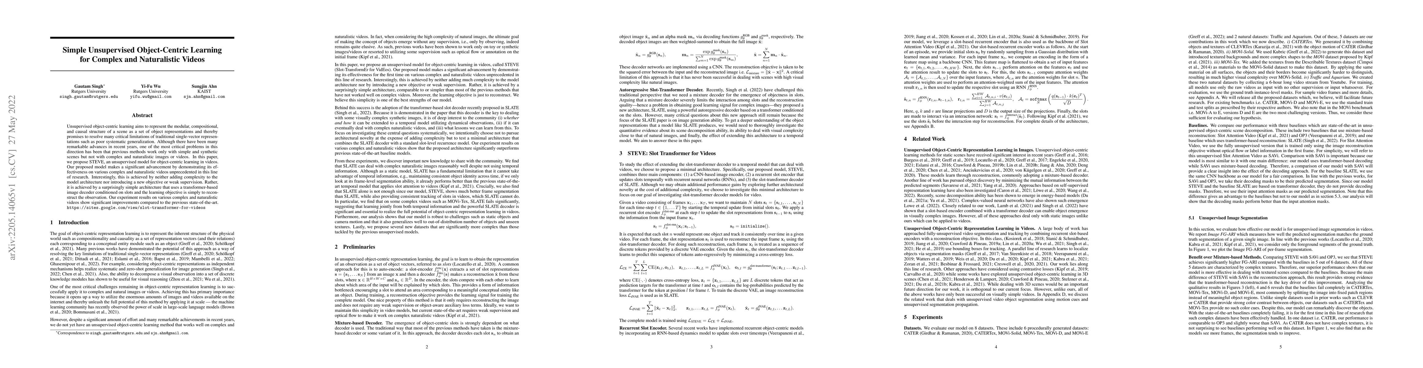 Thumbnail for Simple Unsupervised Object-Centric Learning for Complex and Naturalistic
  Videos