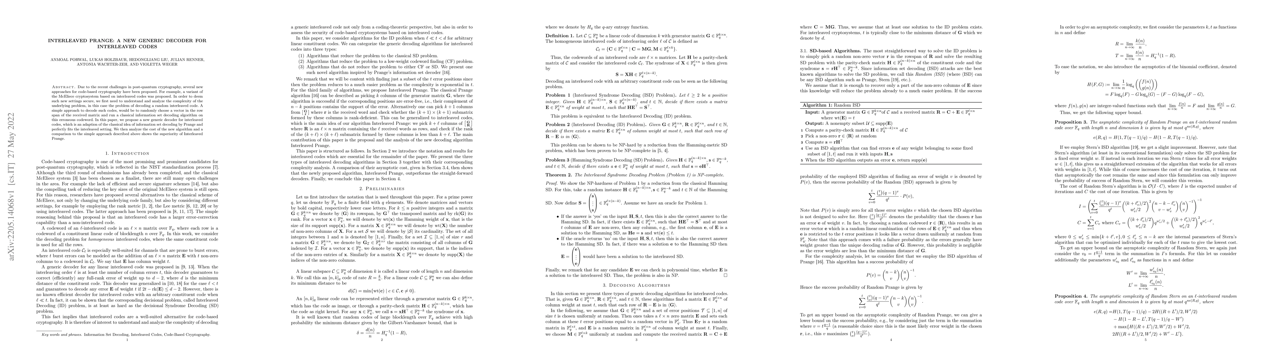Thumbnail for Interleaved Prange: A New Generic Decoder for Interleaved Codes