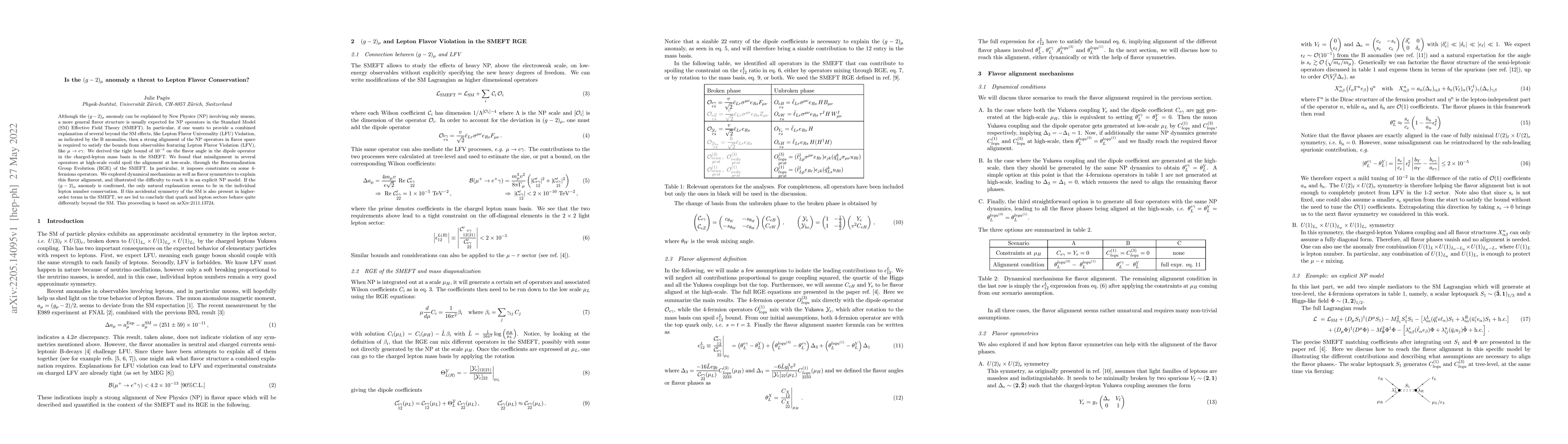 Thumbnail for Is the $(g-2)_\mu$ anomaly a threat to Lepton Flavor Conservation?
