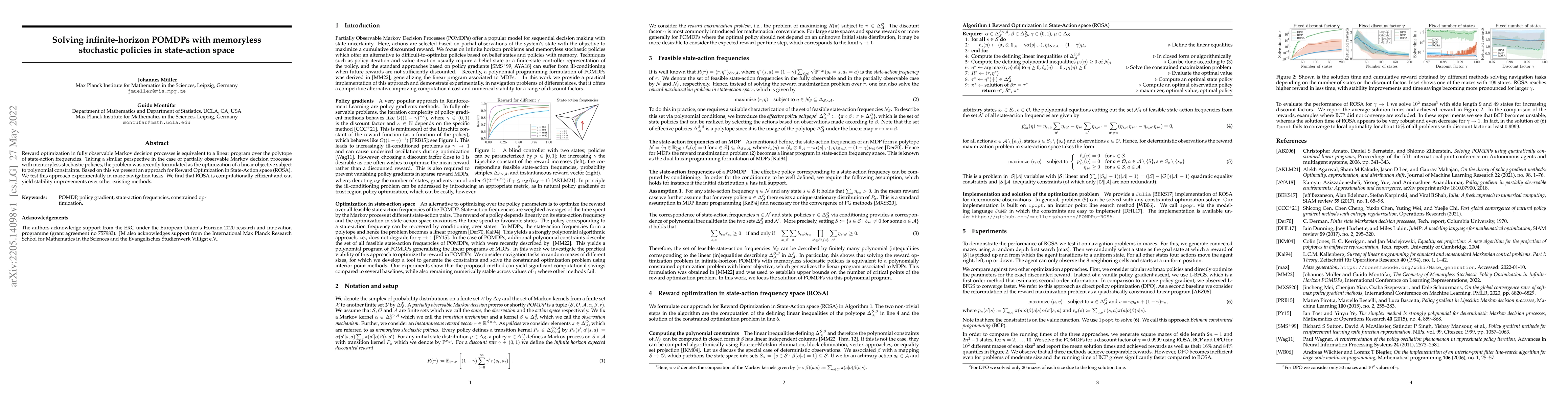 Thumbnail for Solving infinite-horizon POMDPs with memoryless stochastic policies in
  state-action space