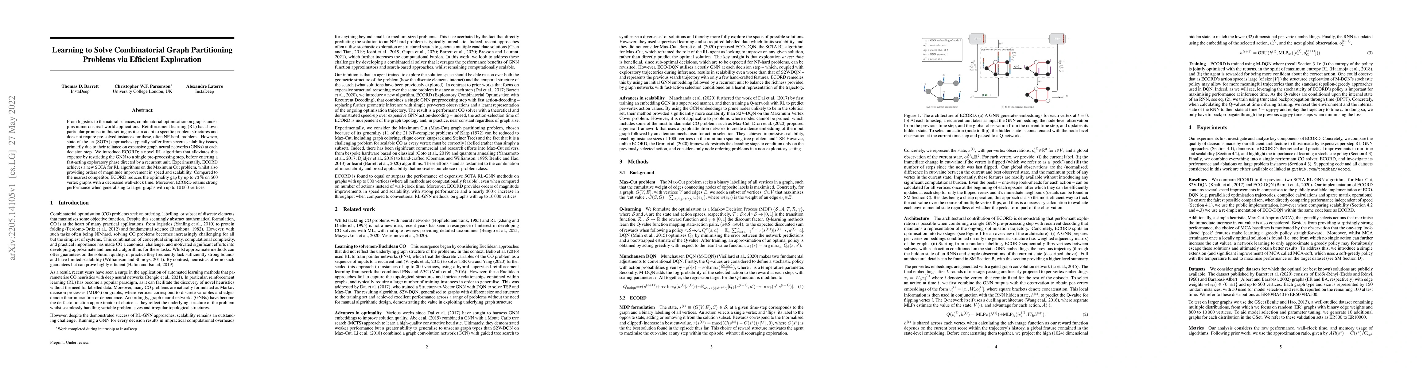Thumbnail for Learning to Solve Combinatorial Graph Partitioning Problems via
  Efficient Exploration