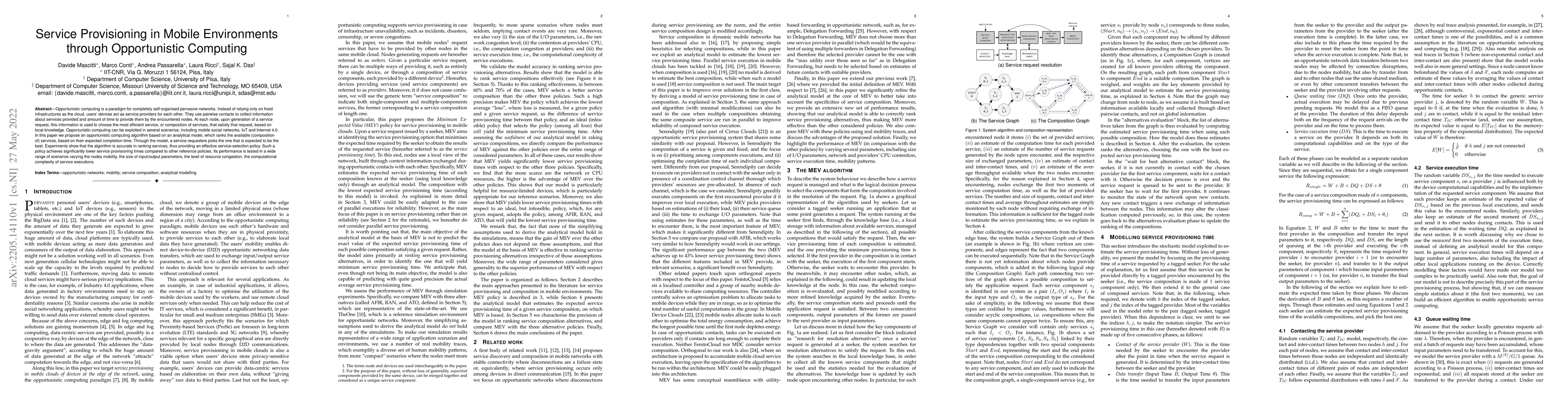 Thumbnail for Service Provisioning in Mobile Environments through Opportunistic
  Computing