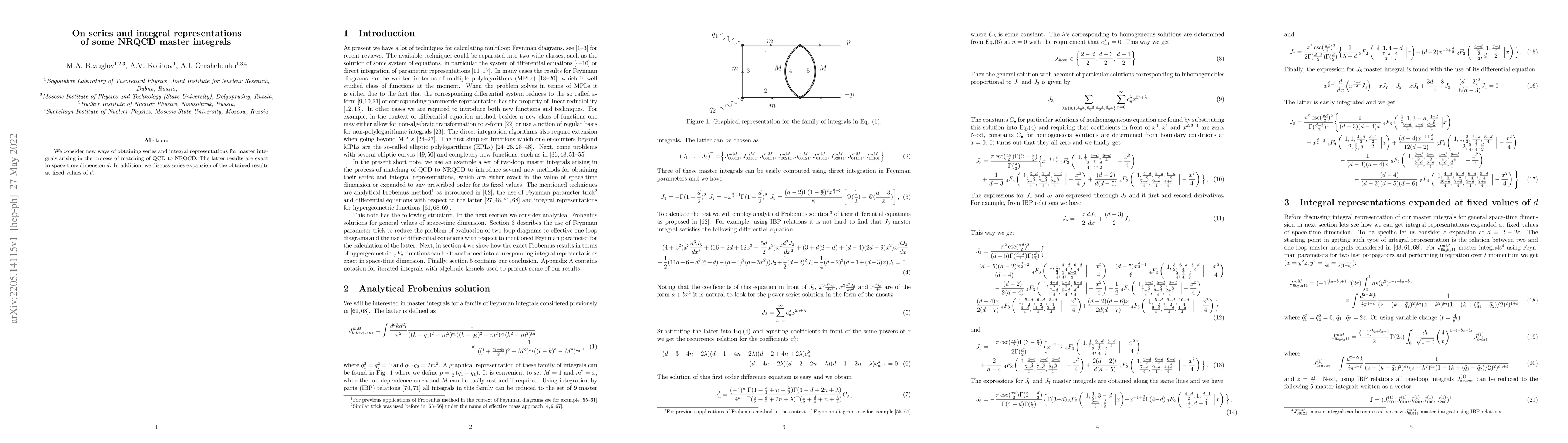 Thumbnail for On series and integral representations of some NRQCD master integrals