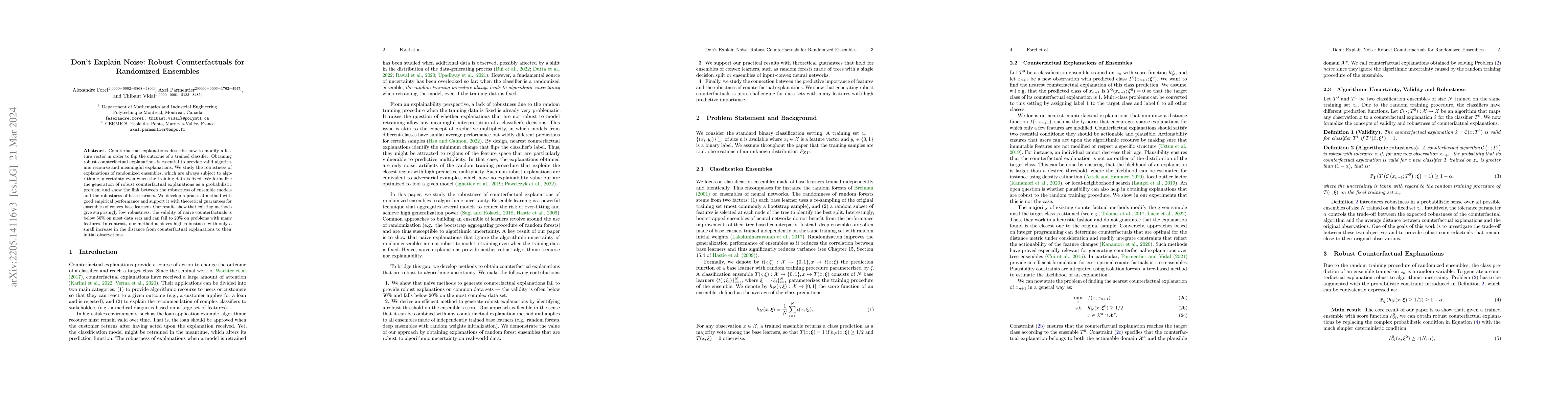 Thumbnail for Don't Explain Noise: Robust Counterfactuals for Randomized Ensembles