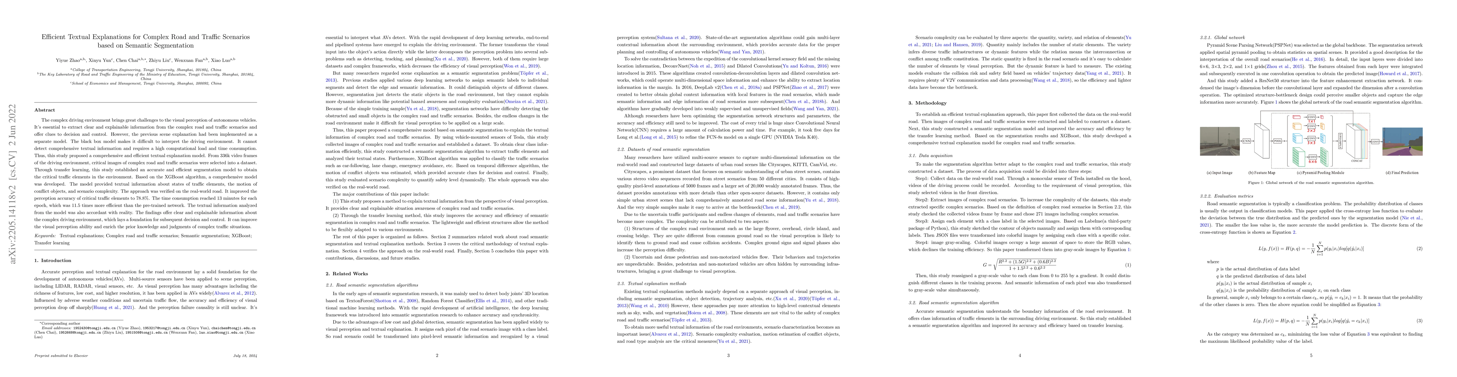 Thumbnail for Efficient textual explanations for complex road and traffic scenarios
  based on semantic segmentation