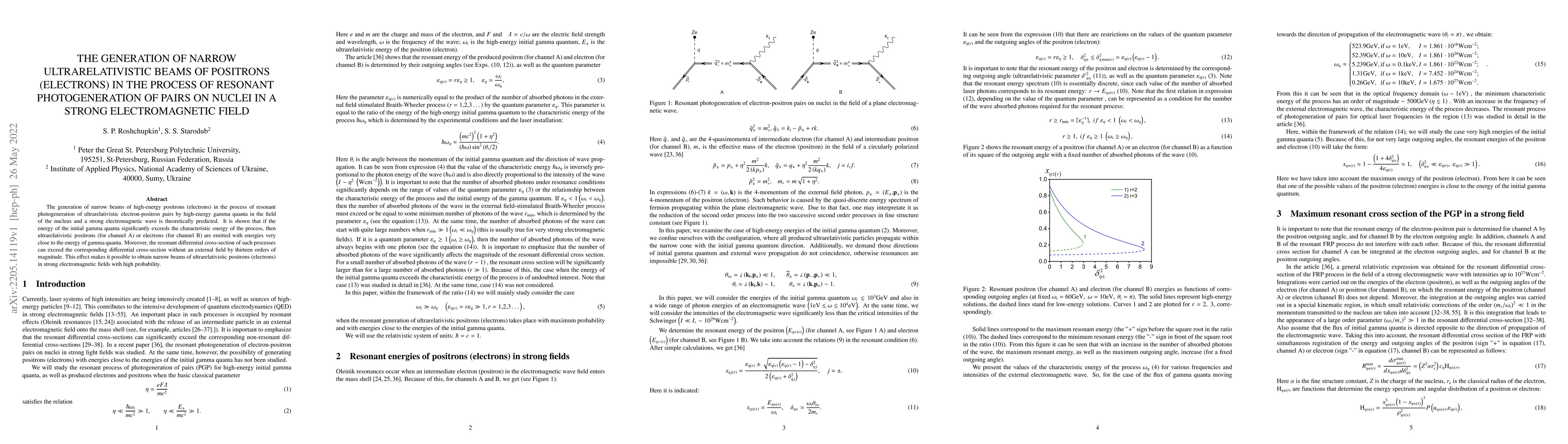 Thumbnail for The generation of narrow ultrarelativistic beams of positrons
  (electrons) in the process of resonant photogeneration of pairs on nuclei in
  a strong electromagnetic field