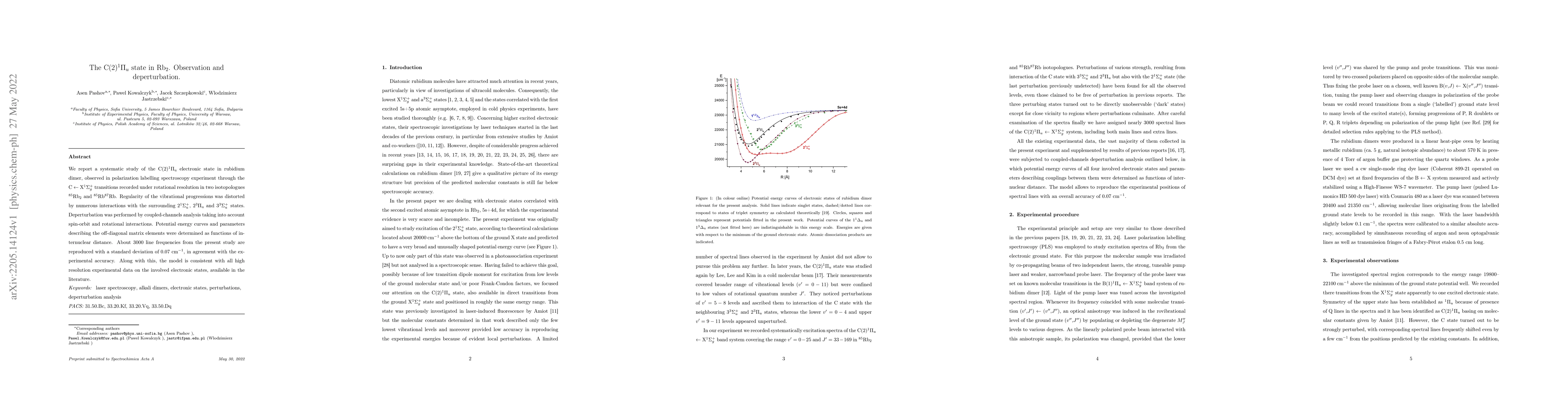 Thumbnail for The C(2)$^1\Pi_u$ state in Rb$_2$. Observation and deperturbation