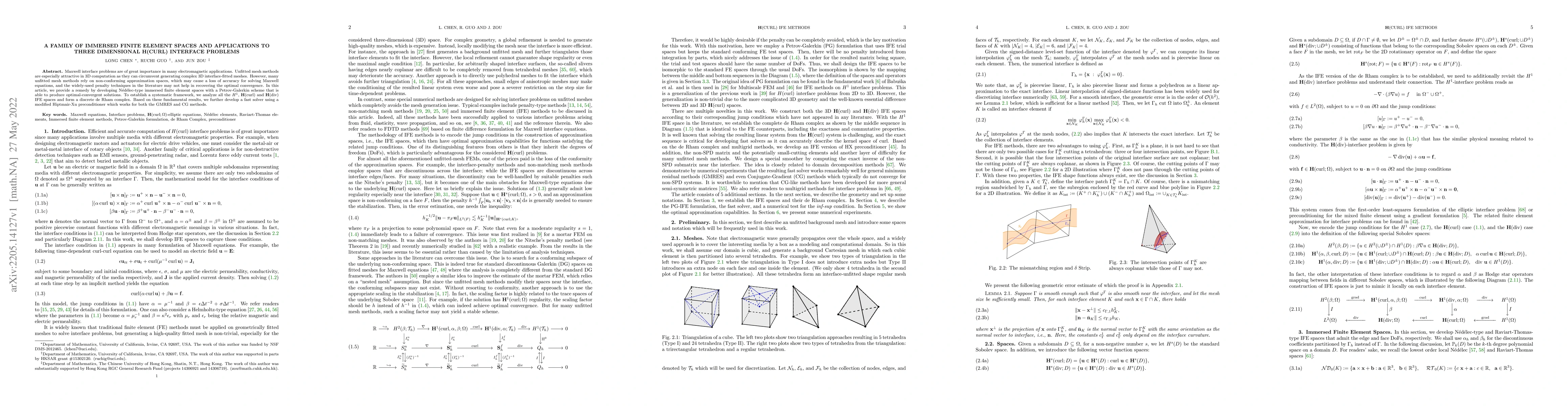 Thumbnail for A family of immersed finite element spaces and applications to three
  dimensional $\mathbf{H}(\text{curl})$ interface problems