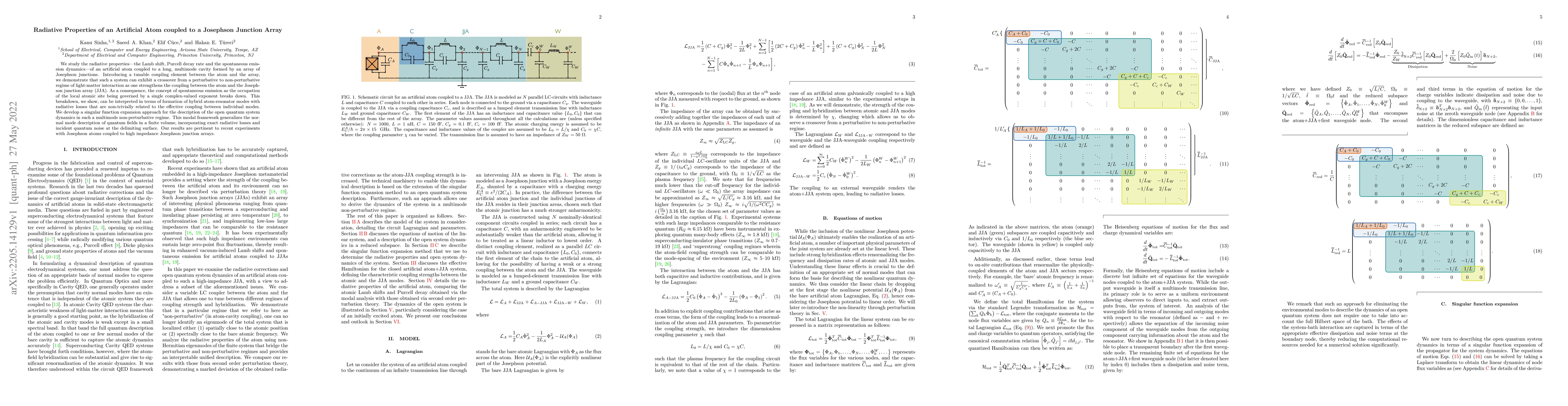 Thumbnail for Radiative Properties of an Artificial Atom coupled to a Josephson
  Junction Array