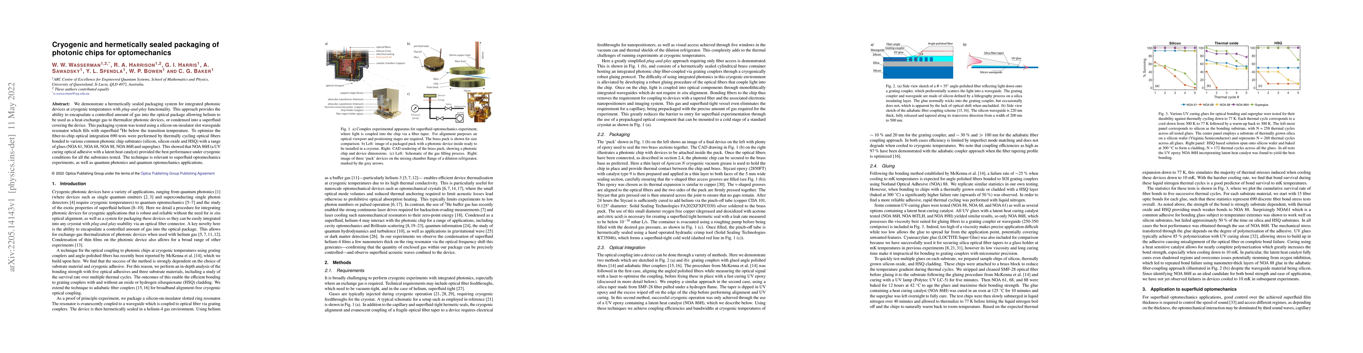 Thumbnail for Cryogenic and hermetically sealed packaging of photonic chips for
  optomechanics