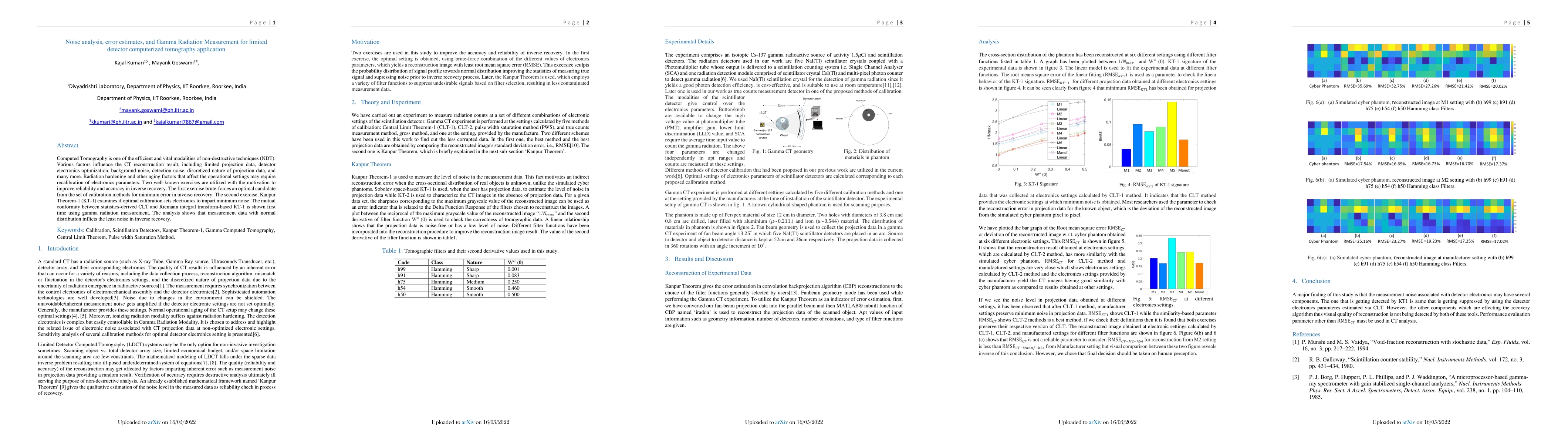 Thumbnail for Noise analysis, error estimates, and Gamma Radiation Measurement for
  limited detector computerized tomography application