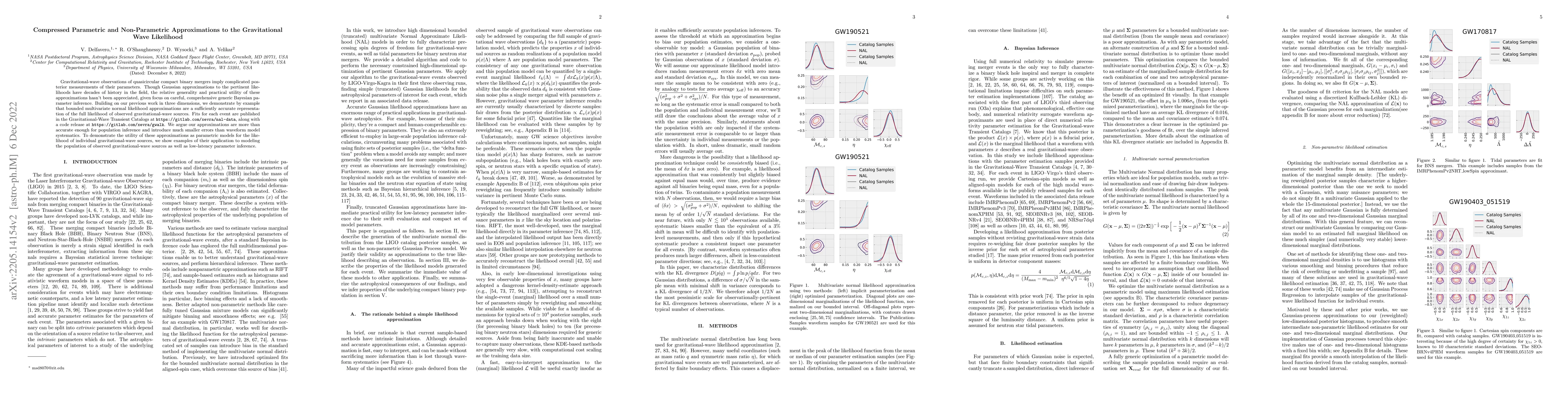 Thumbnail for Compressed Parametric and Non-Parametric Approximations to the
  Gravitational Wave Likelihood