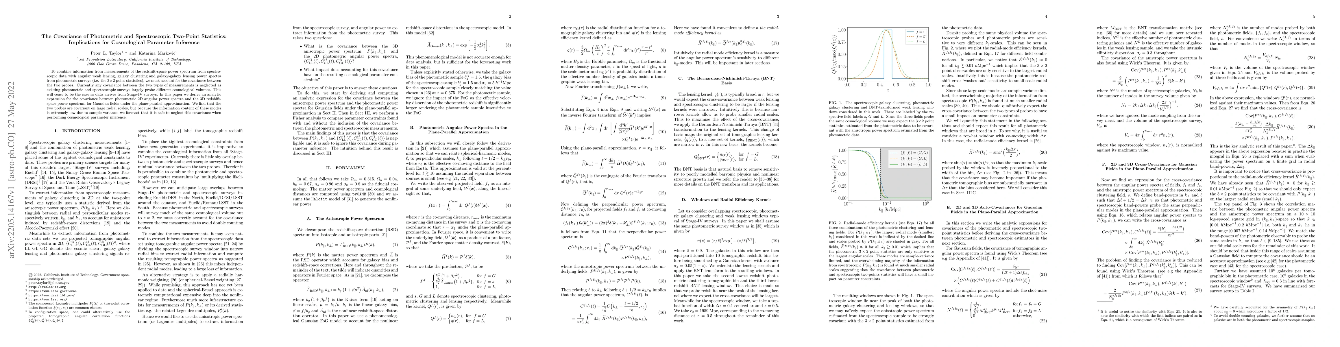 Thumbnail for The Covariance of Photometric and Spectroscopic Two-Point Statistics:
  Implications for Cosmological Parameter Inference