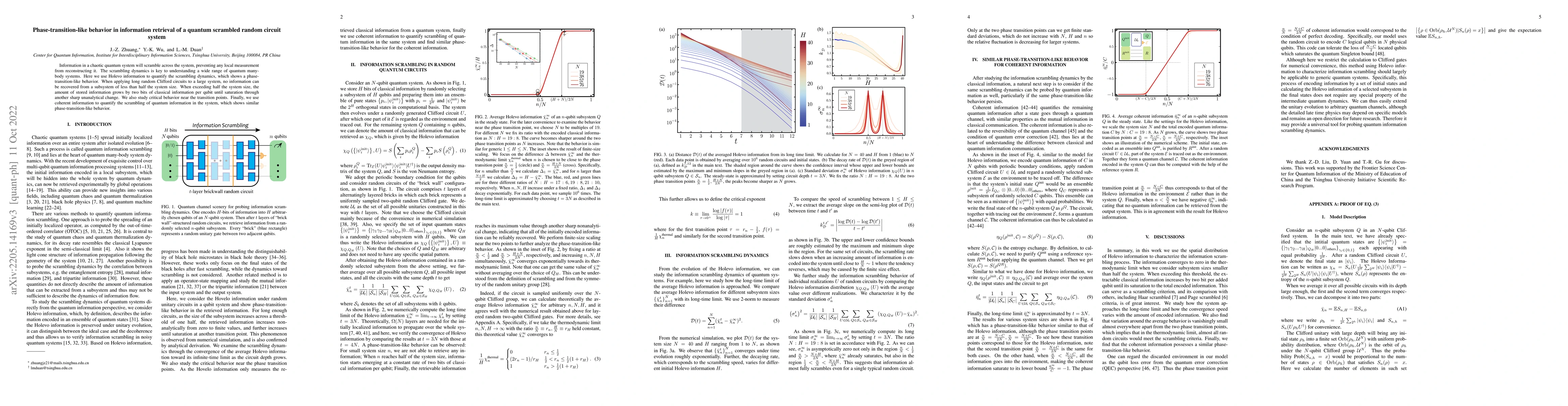 Thumbnail for Phase-transition-like behavior in information retrieval of a quantum
  scrambled random circuit system