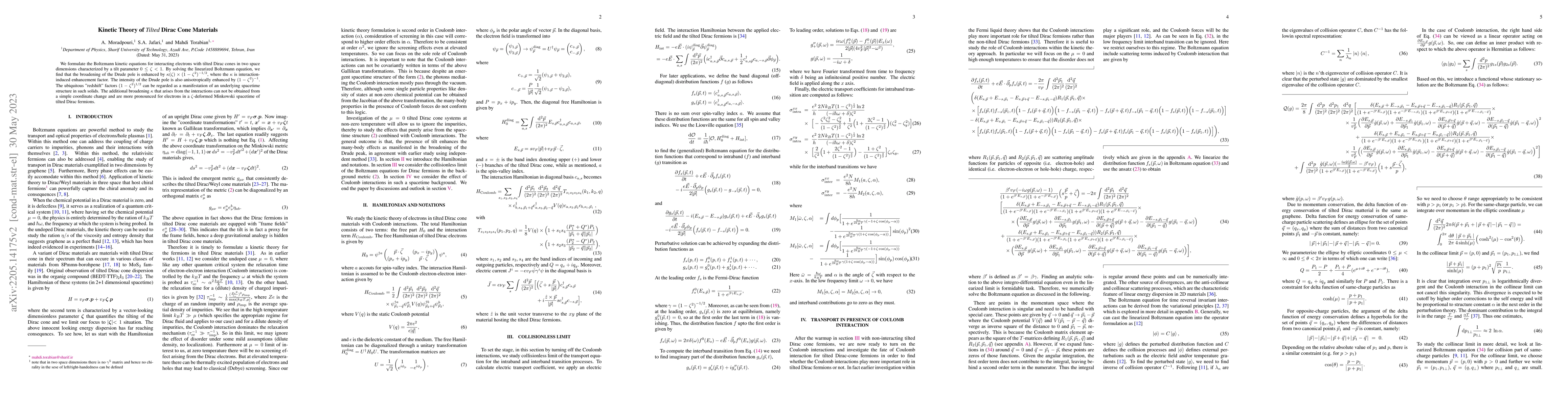 Thumbnail for Kinetic theory of {\it tilted} Dirac cone materials