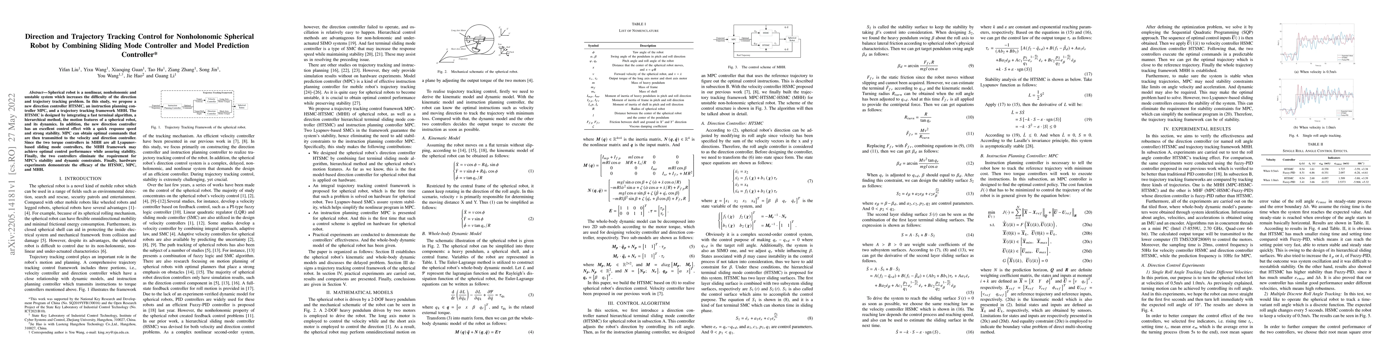 Thumbnail for Direction and Trajectory Tracking Control for Nonholonomic Spherical
  Robot by Combining Sliding Mode Controller and Model Prediction Controller
