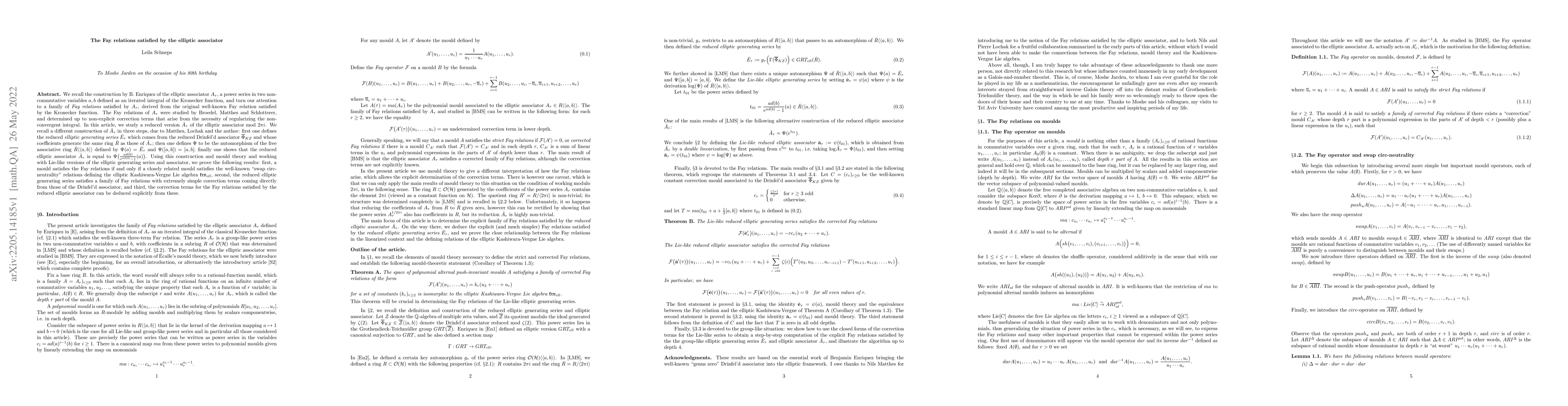 Thumbnail for The Fay relations satisfied by the elliptic associator