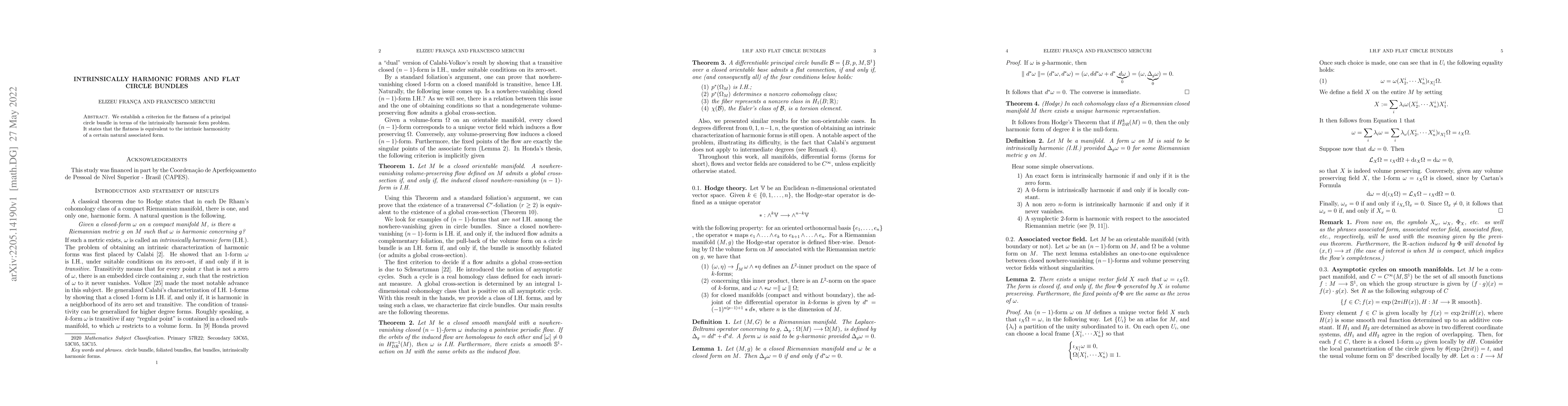 Thumbnail for Intrinsically harmonic forms and characterization of flat circle bundles
