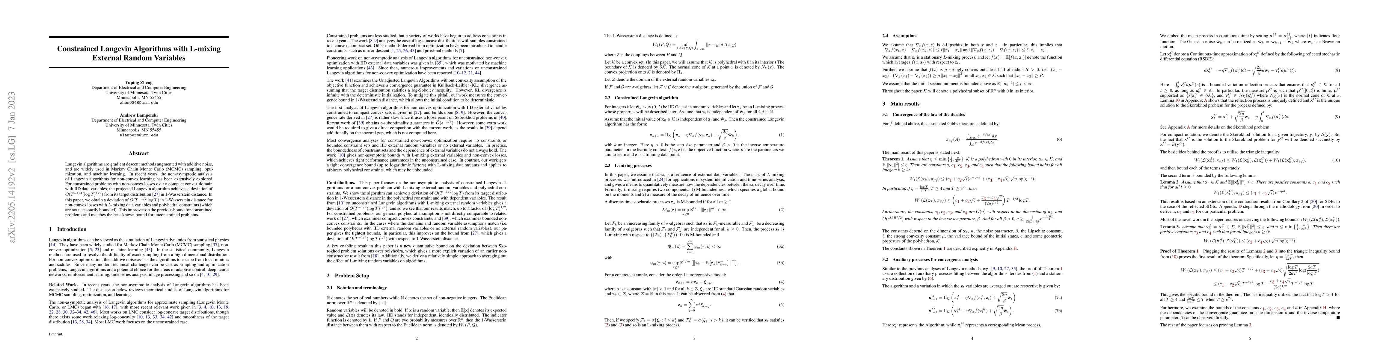 Thumbnail for Constrained Langevin Algorithms with L-mixing External Random Variables