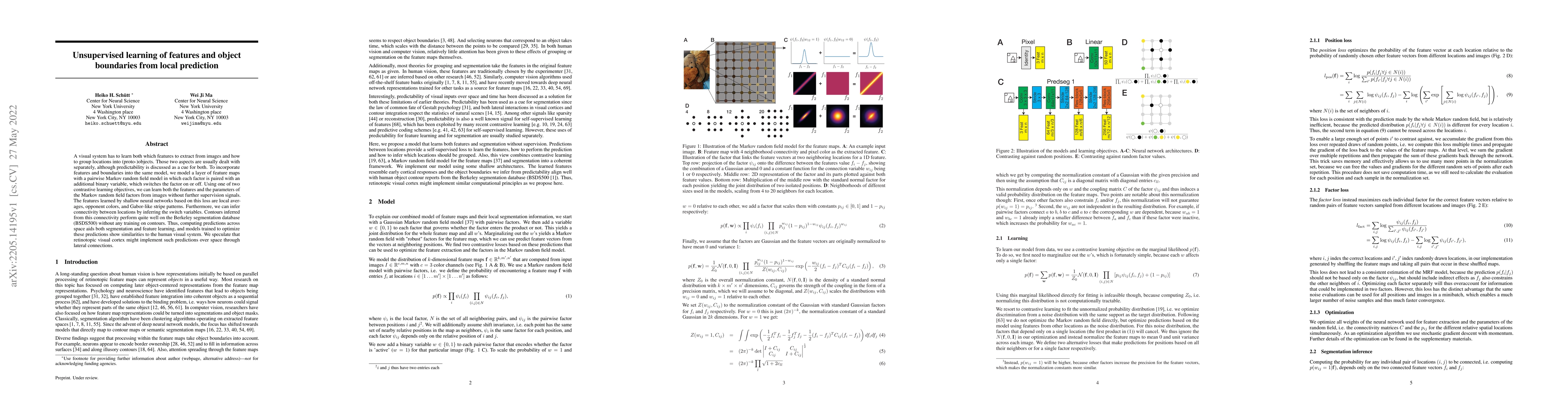 Thumbnail for Unsupervised learning of features and object boundaries from local
  prediction