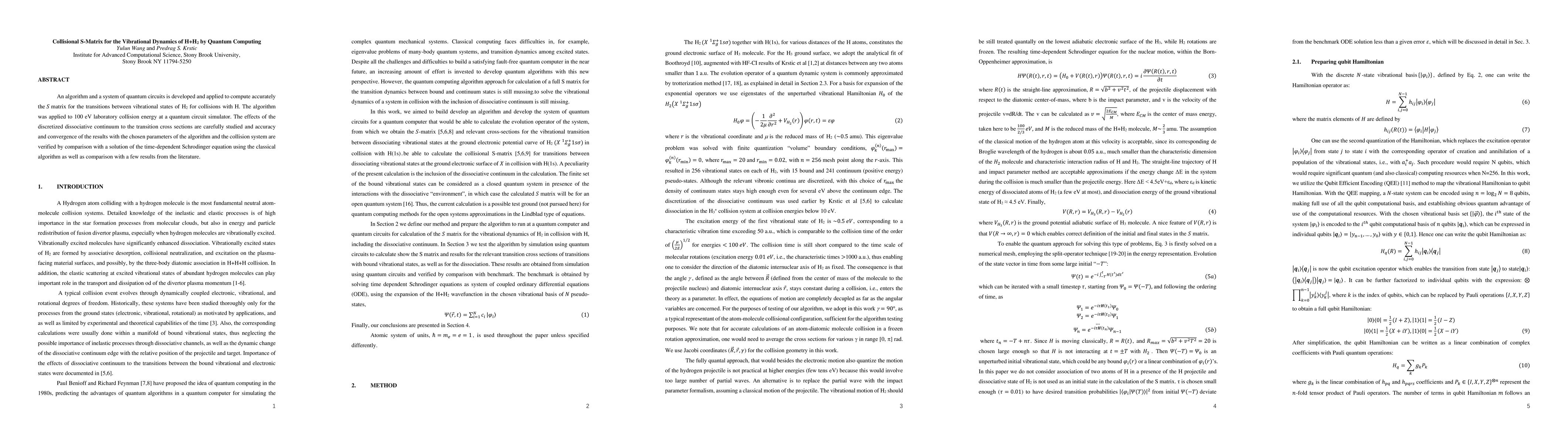 Thumbnail for Collisional S-Matrix for the Vibrational Dynamics of H+H2 by Quantum
  Computing
