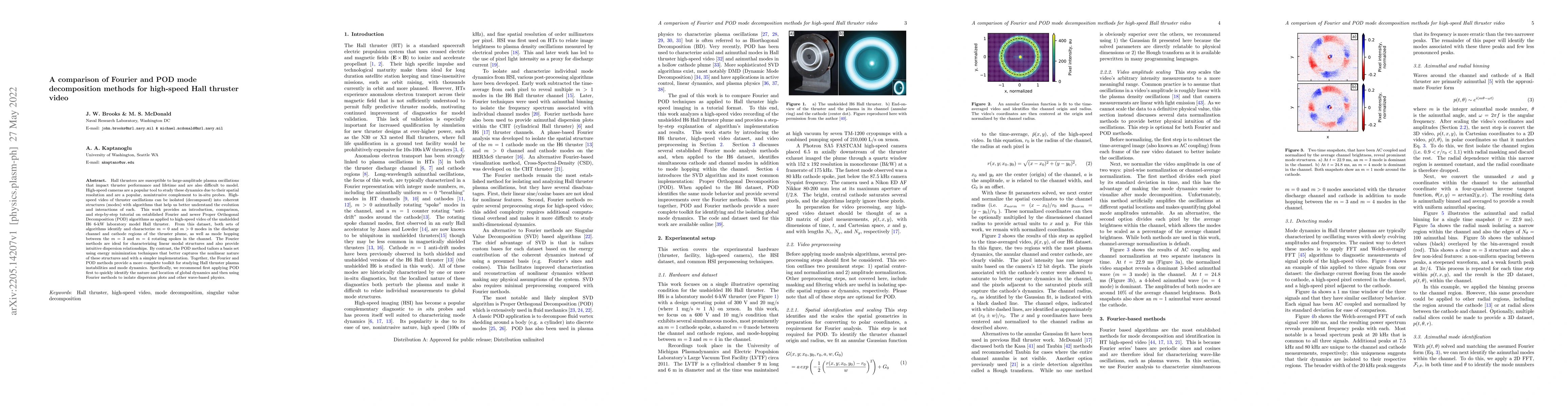 Thumbnail for A comparison of Fourier and POD mode decomposition methods for
  high-speed Hall thruster video