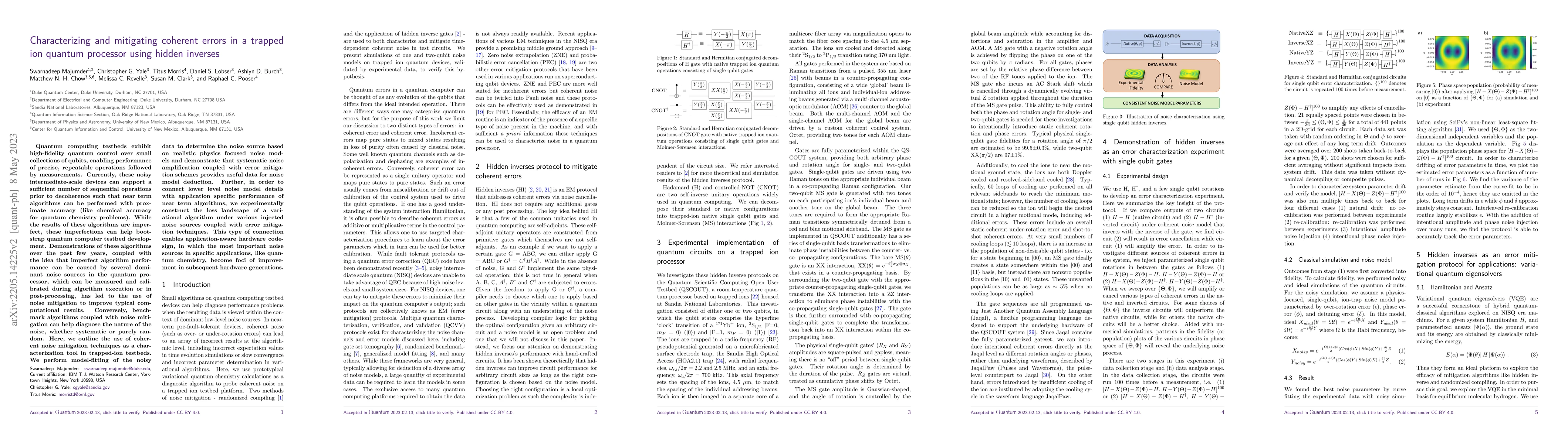 Thumbnail for Characterizing and mitigating coherent errors in a trapped ion quantum
  processor using hidden inverses