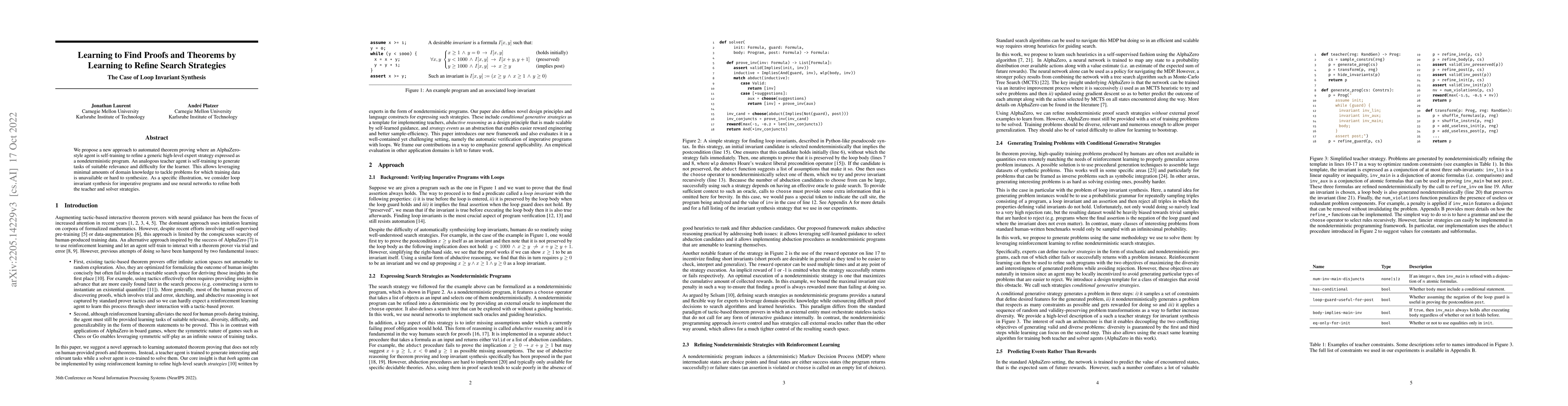 Thumbnail for Learning to Find Proofs and Theorems by Learning to Refine Search
  Strategies: The Case of Loop Invariant Synthesis